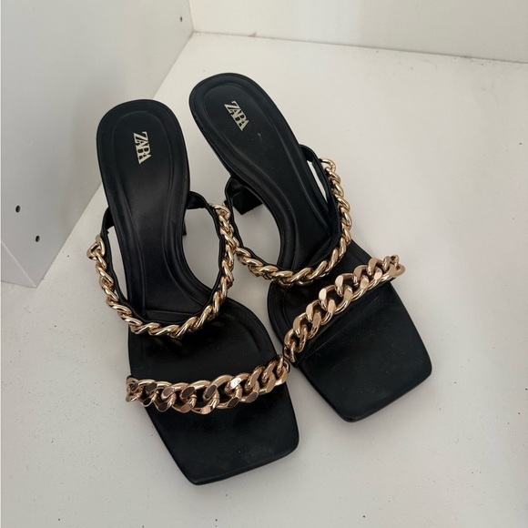 Zara Shoes - Zara Black Heels with Gold Chain Accent